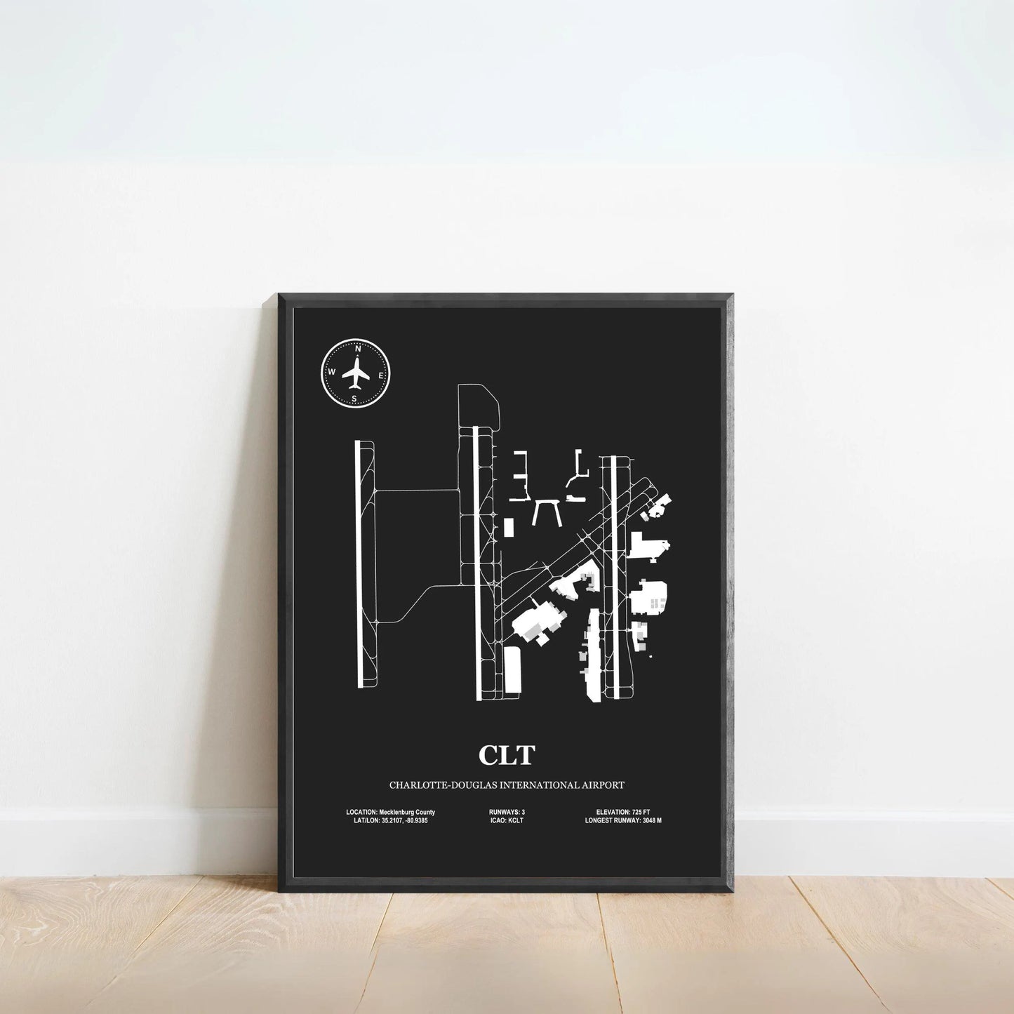 CLT, Charlotte–Douglas International Airport – Airport Design Map, Aviation Poster