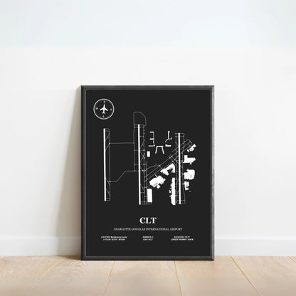 CLT, Charlotte–Douglas International Airport – Airport Design Map, Aviation Poster