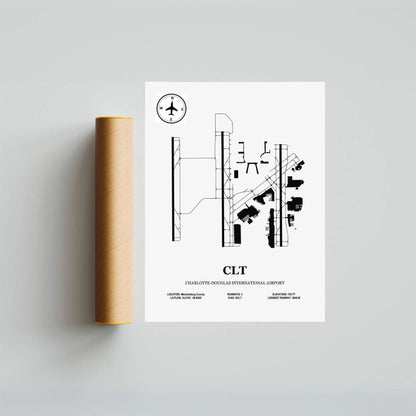 CLT, Charlotte–Douglas International Airport – Airport Design Map, Aviation Poster