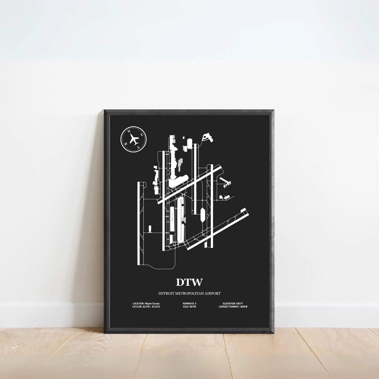 DTW, Detroit Metropolitan Airport – Airport Design Map, Aviation Poster
