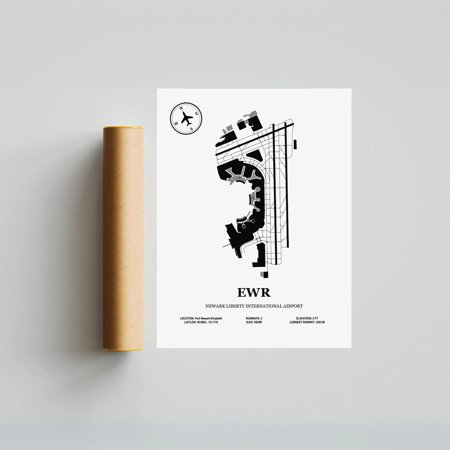 EWR, Newark Liberty International Airport – Airport Design Map, Aviation Poster