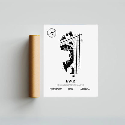 EWR, Newark Liberty International Airport – Airport Design Map, Aviation Poster