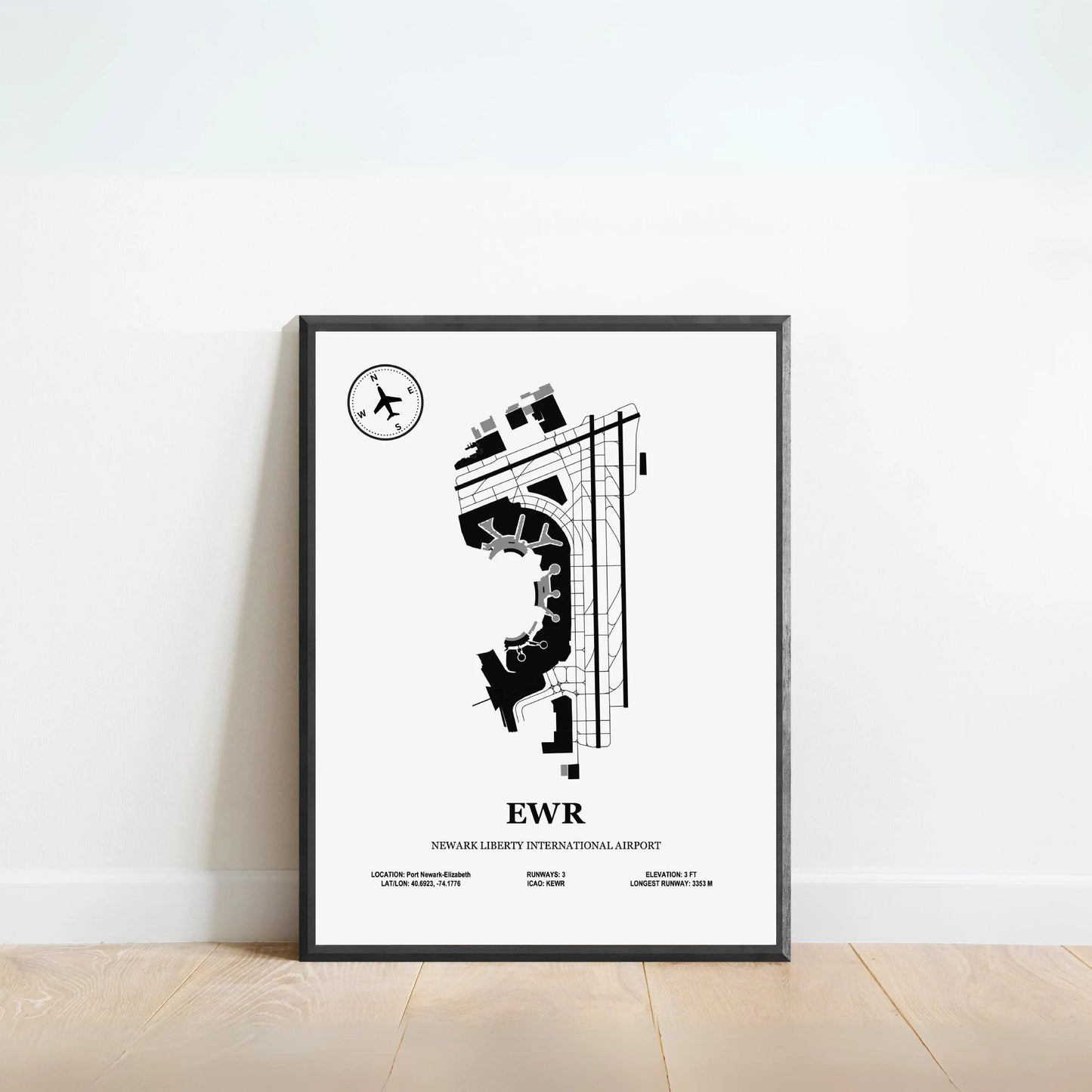 EWR, Newark Liberty International Airport – Airport Design Map, Aviation Poster