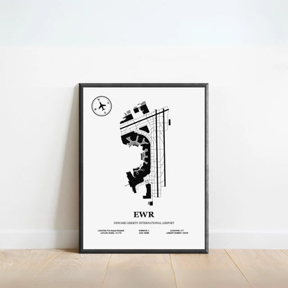 EWR, Newark Liberty International Airport – Airport Design Map, Aviation Poster