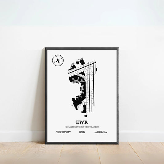 EWR, Newark Liberty International Airport – Airport Design Map, Aviation Poster