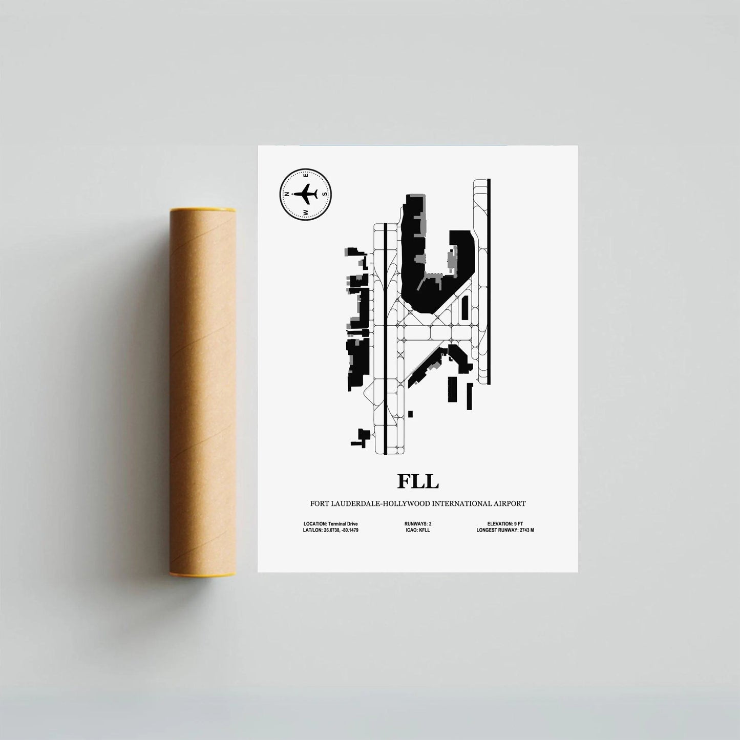 FLL, Fort Lauderdale-Hollywood International Airport – Airport Design Map, Aviation Poster