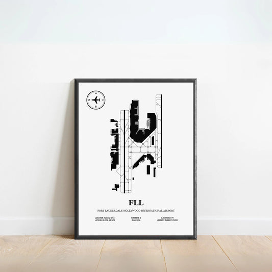 FLL, Fort Lauderdale-Hollywood International Airport – Airport Design Map, Aviation Poster
