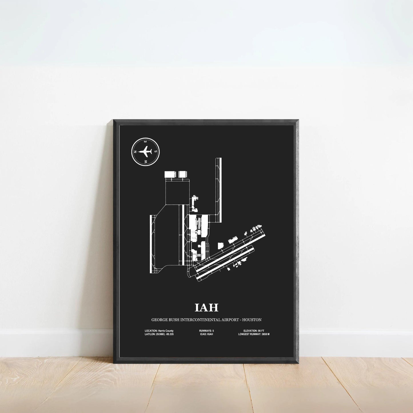 IAH, George Bush Intercontinental Airport – Houston – Airport Design Map, Aviation Poster