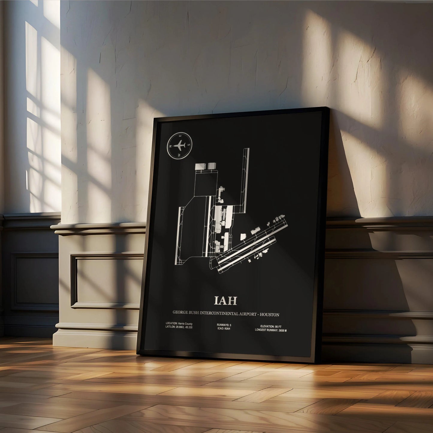 IAH, George Bush Intercontinental Airport – Houston – Airport Design Map, Aviation Poster