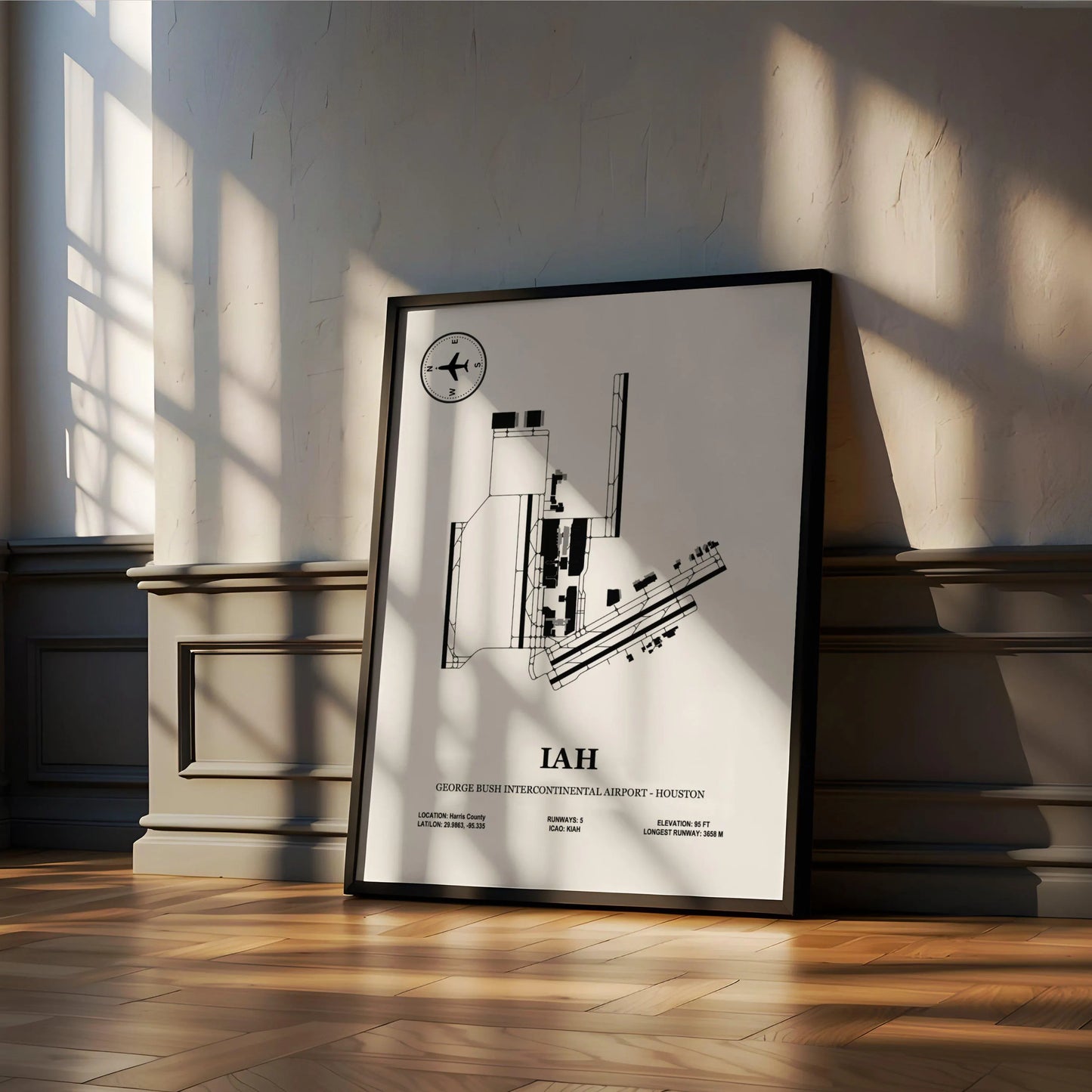 IAH, George Bush Intercontinental Airport – Houston – Airport Design Map, Aviation Poster