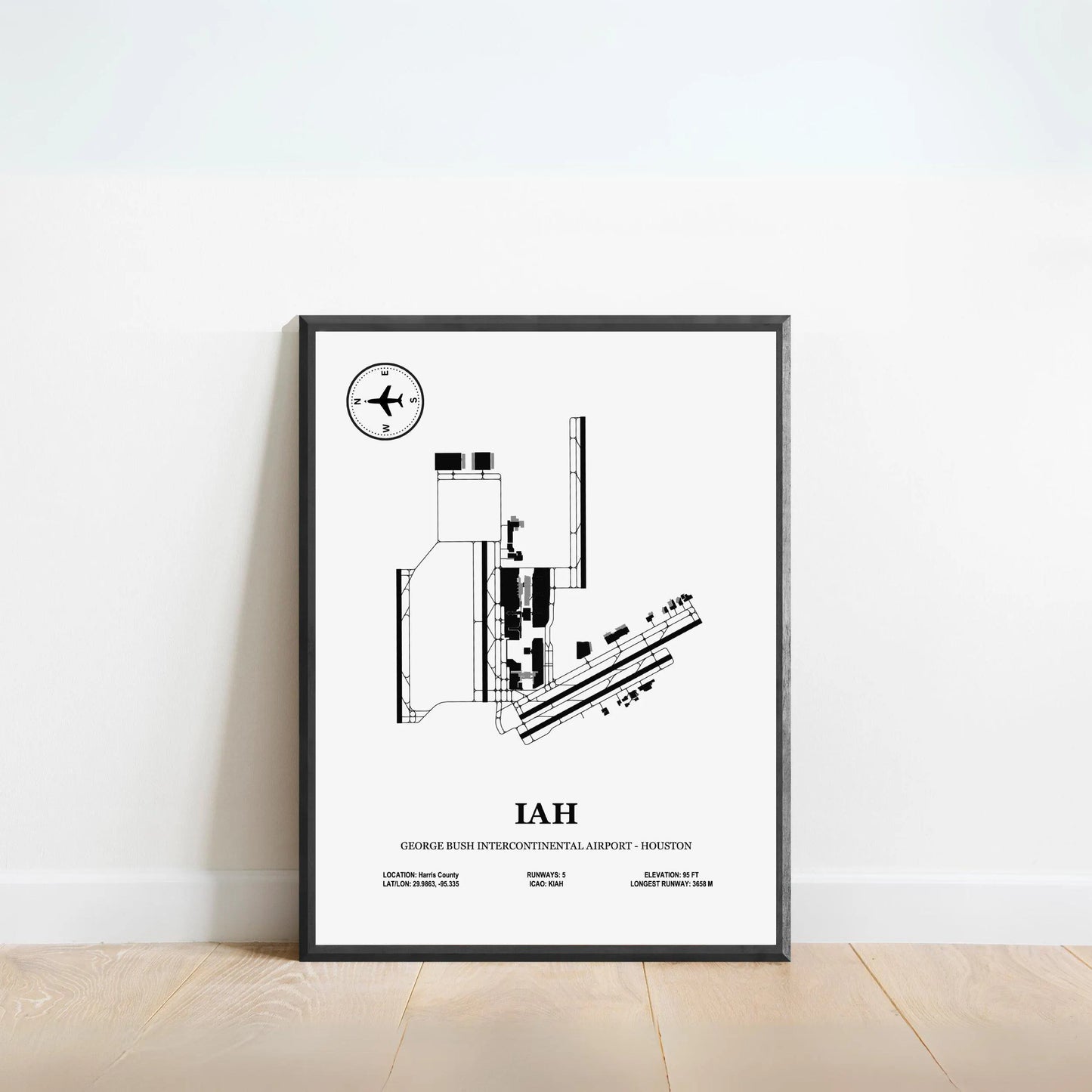 IAH, George Bush Intercontinental Airport – Houston – Airport Design Map, Aviation Poster