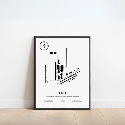 IAH, George Bush Intercontinental Airport – Houston – Airport Design Map, Aviation Poster