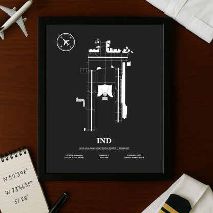 IND, Indianapolis International Airport – Airport Design Map, Aviation Poster