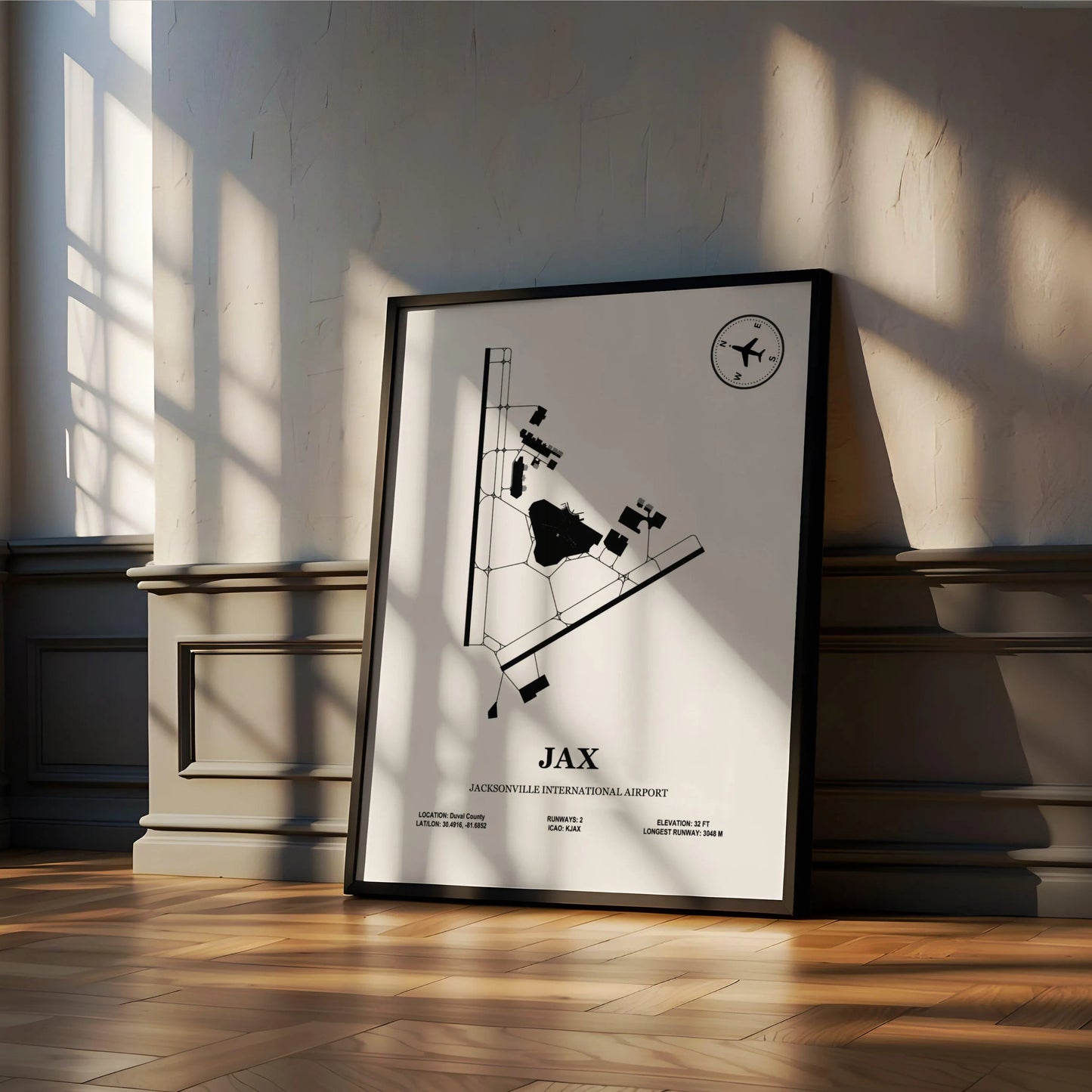 JAX, Jacksonville International Airport – Airport Design Map, Aviation Poster