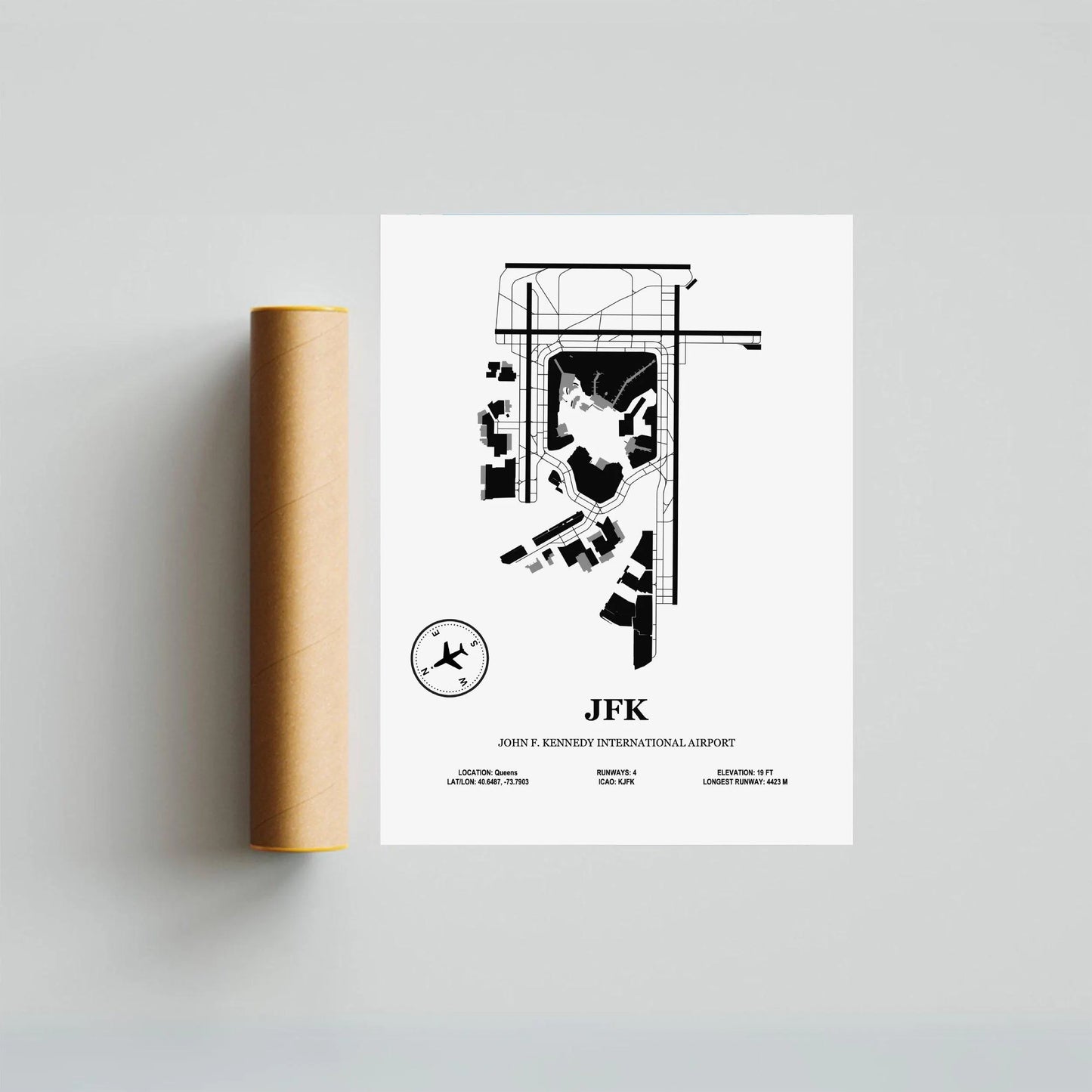 JFK, John F. Kennedy International Airport – Airport Design Map, Aviation Poster