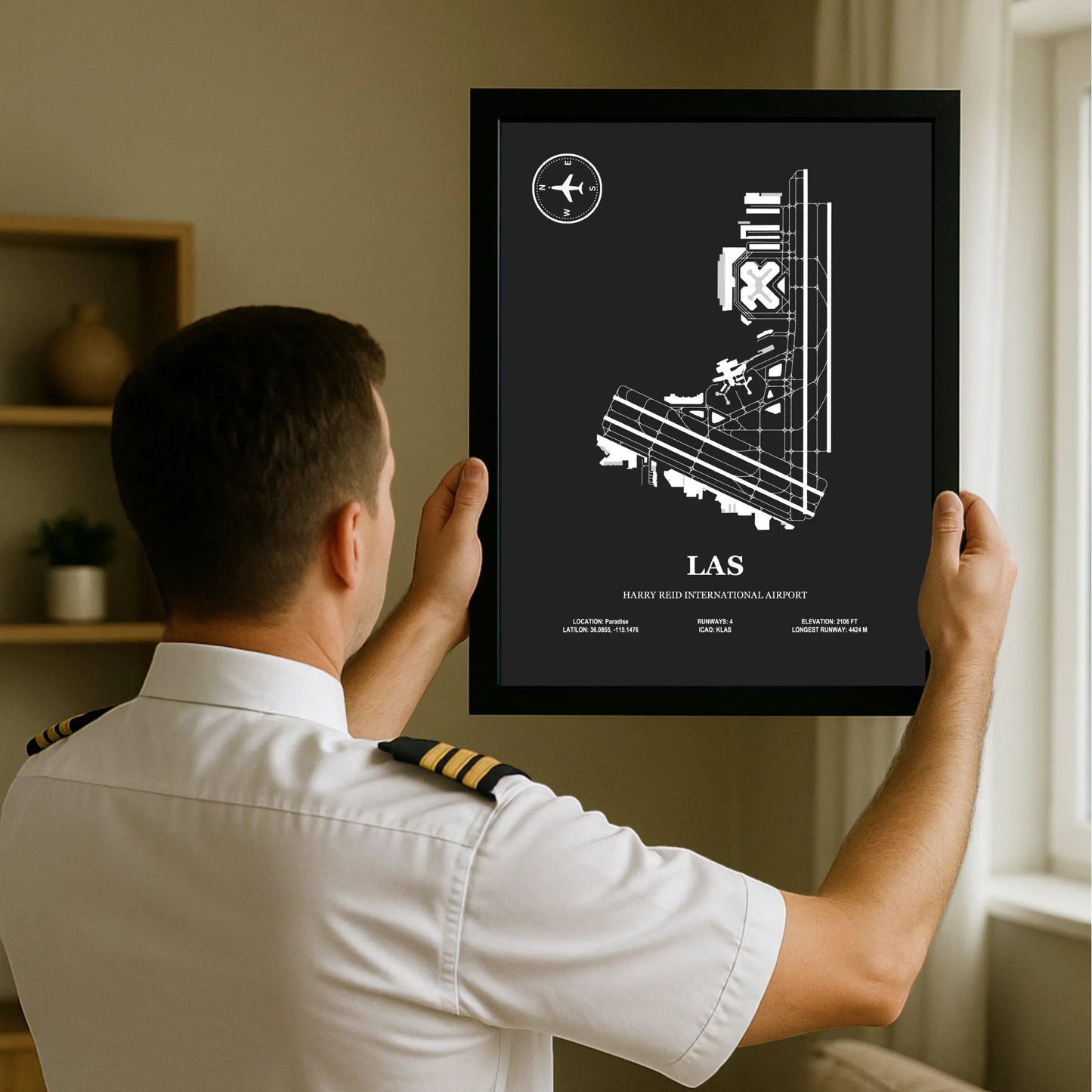 LAS, Harry Reid International Airport – Airport Design Map, Aviation Poster