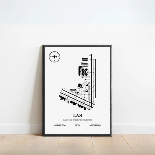 LAS, Harry Reid International Airport – Airport Design Map, Aviation Poster