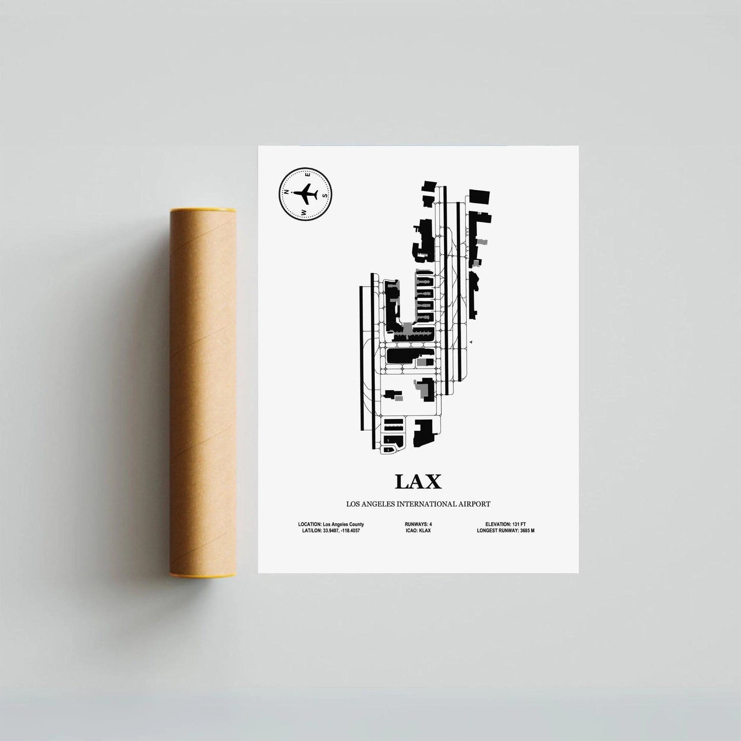 LAX, Los Angeles International Airport – Airport Design Map, Aviation Poster