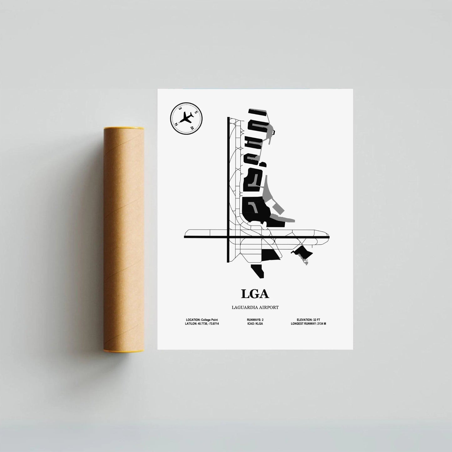 LGA, LaGuardia Airport – Airport Design Map, Aviation Poster