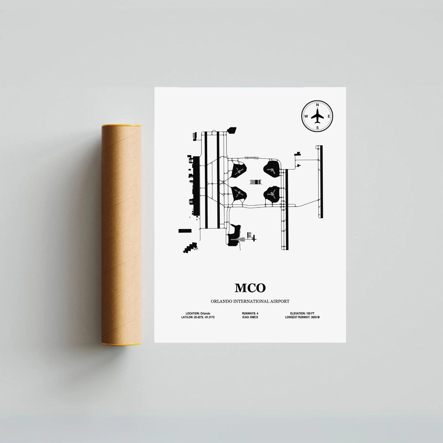 MCO, Orlando International Airport – Airport Design Map, Aviation Poster