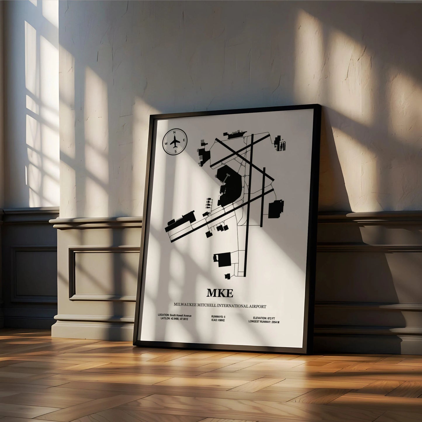 MKE, Milwaukee Mitchell International Airport – Airport Design Map, Aviation Poster