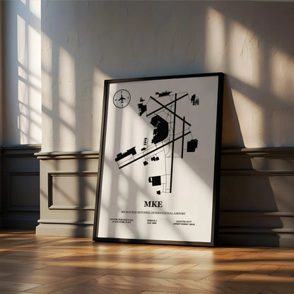 MKE, Milwaukee Mitchell International Airport – Airport Design Map, Aviation Poster
