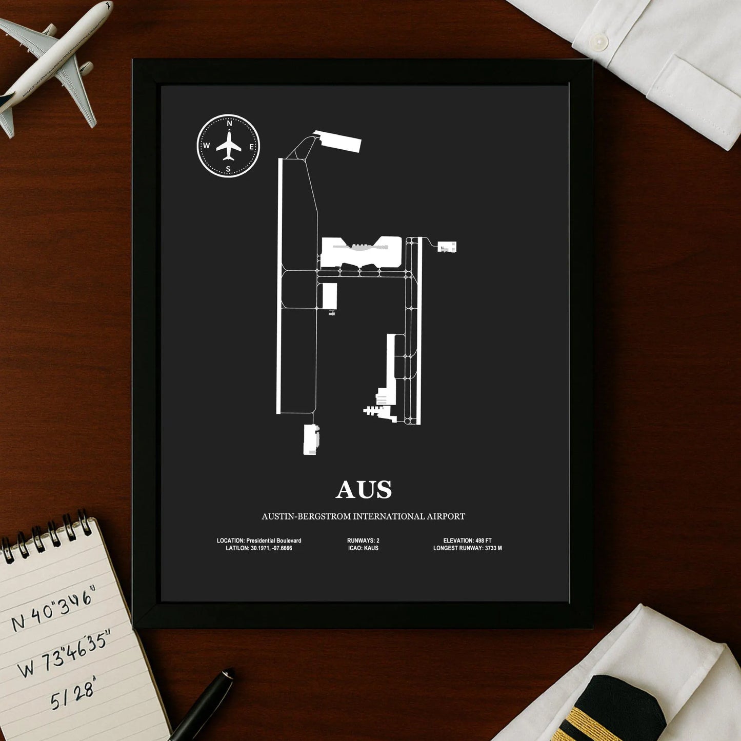 AUS, Austin–Bergstrom International Airport – Airport Design Map, Aviation Poster