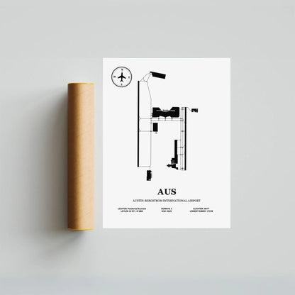 AUS, Austin–Bergstrom International Airport – Airport Design Map, Aviation Poster