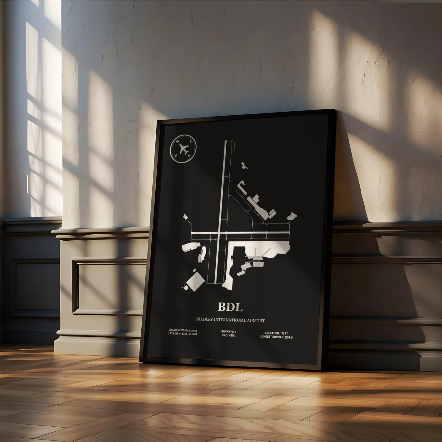 BDL, Bradley International Airport – Airport Design Map, Aviation Poster