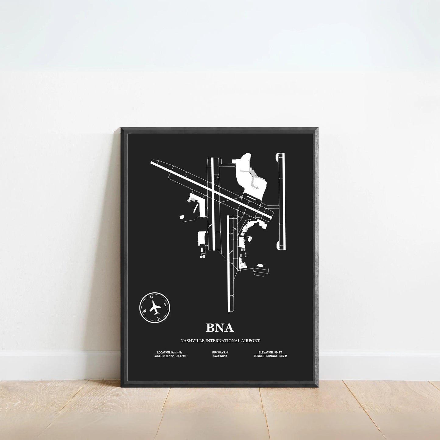 BNA, Nashville International Airport – Airport Design Map, Aviation Poster