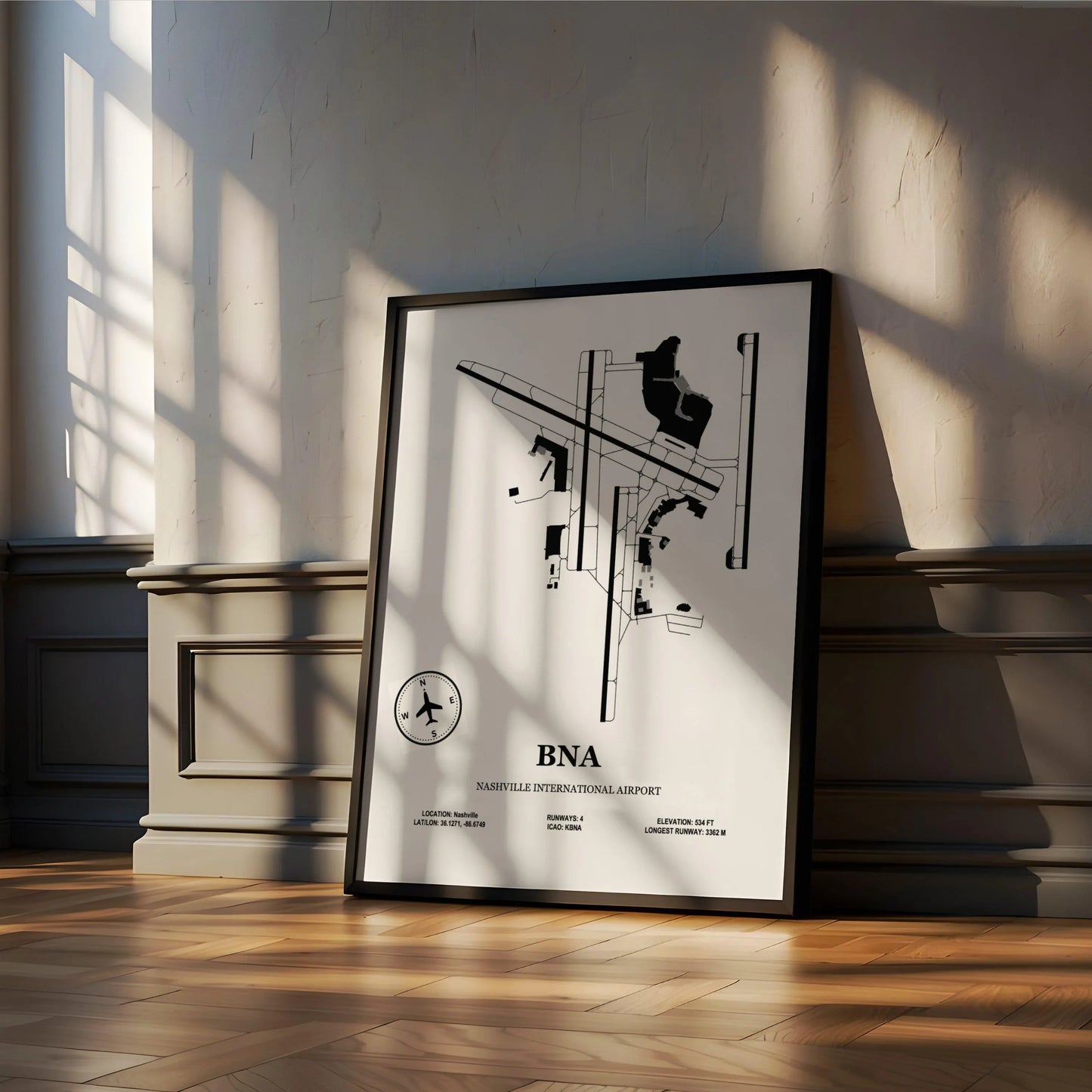 BNA, Nashville International Airport – Airport Design Map, Aviation Poster