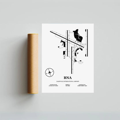 BNA, Nashville International Airport – Airport Design Map, Aviation Poster