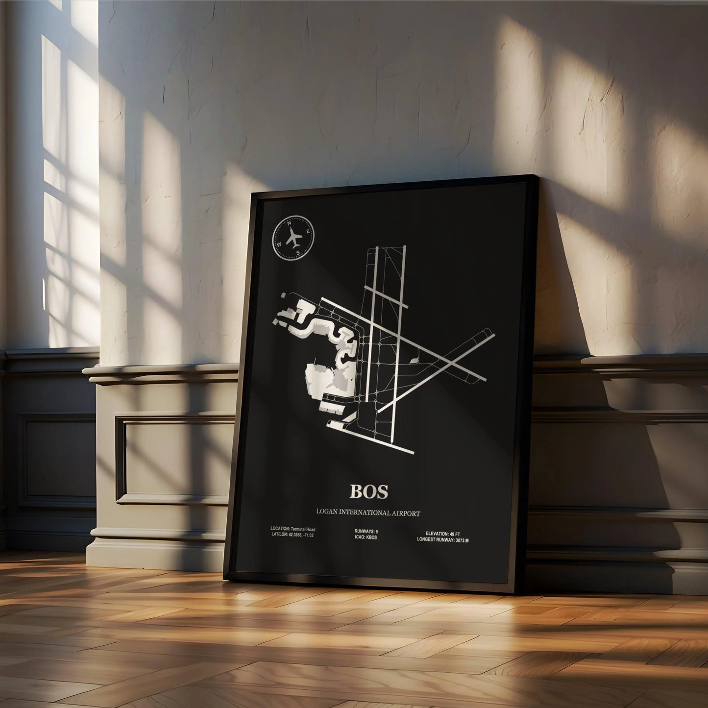 BOS, Logan International Airport – Airport Design Map, Aviation Poster