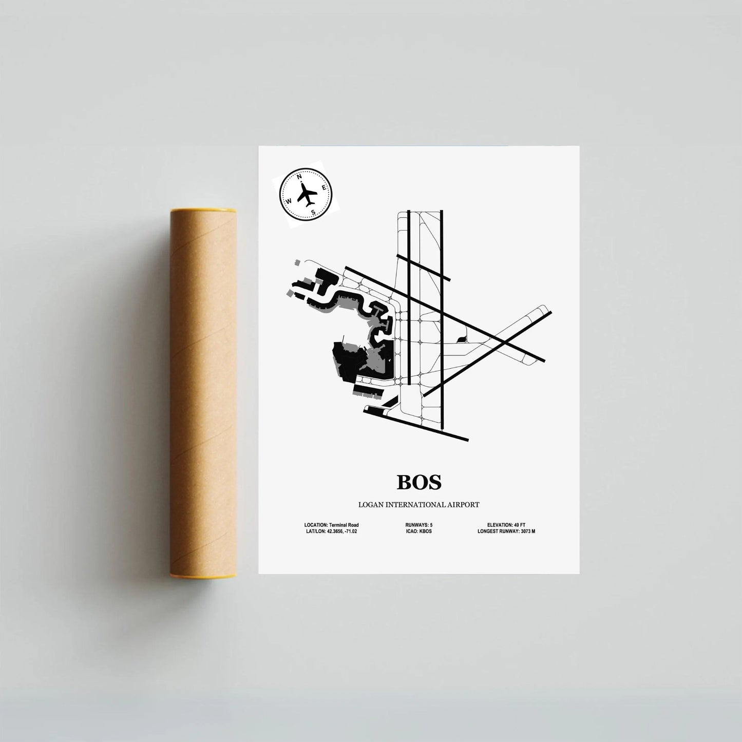 BOS, Logan International Airport – Airport Design Map, Aviation Poster