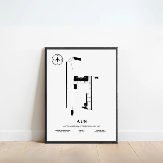 AUS, Austin–Bergstrom International Airport – Airport Design Map, Aviation Poster