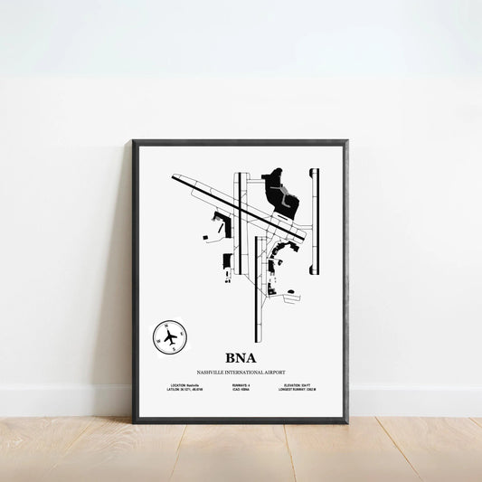 BNA, Nashville International Airport – Airport Design Map, Aviation Poster