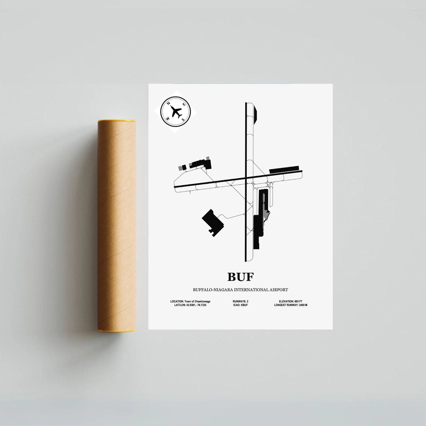 BUF, Buffalo–Niagara International Airport – Airport Design Map, Aviation Poster