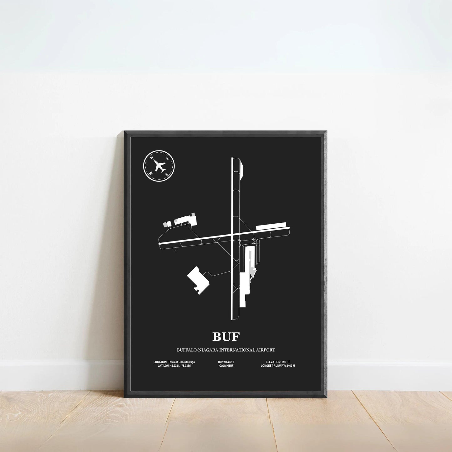 BUF, Buffalo–Niagara International Airport – Airport Design Map, Aviation Poster