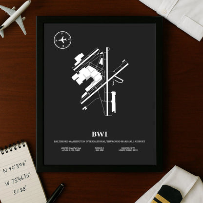 BWI, Baltimore–Washington International Airport – Airport Design Map, Aviation Poster