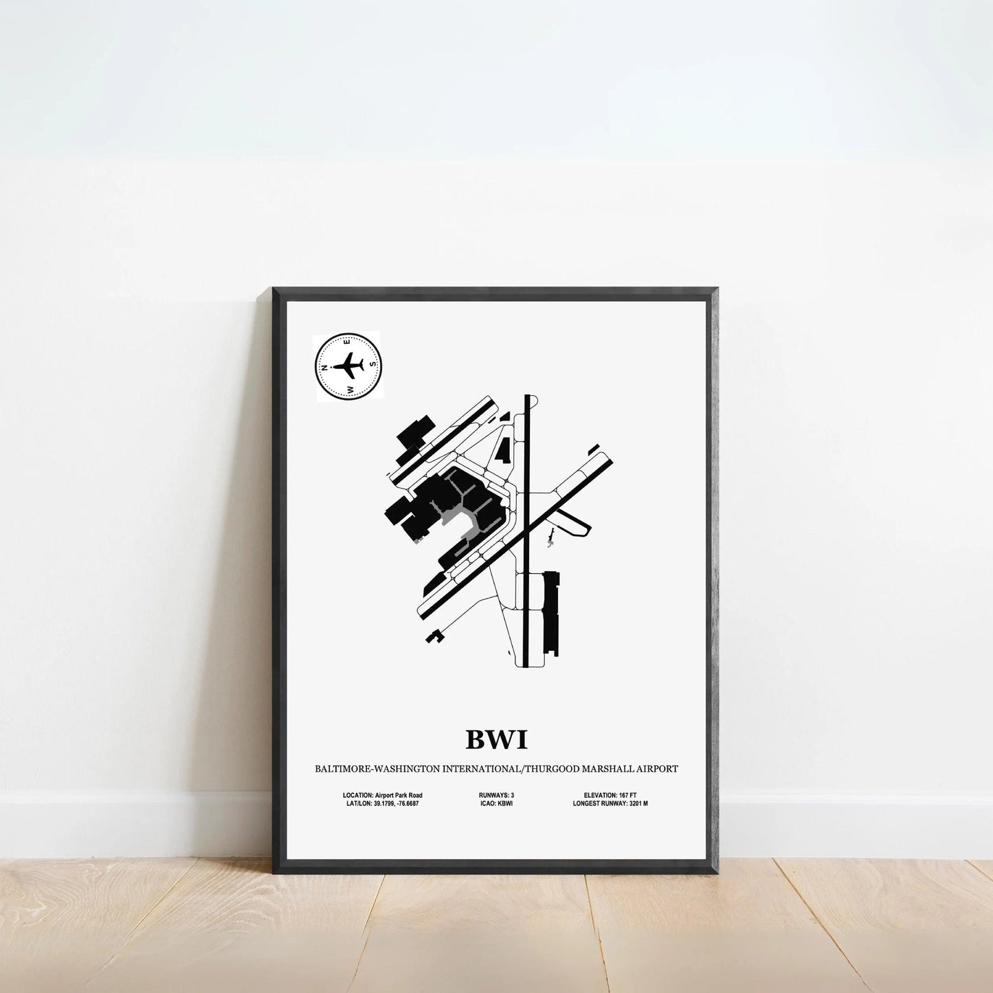 BWI, Baltimore–Washington International Airport – Airport Design Map, Aviation Poster