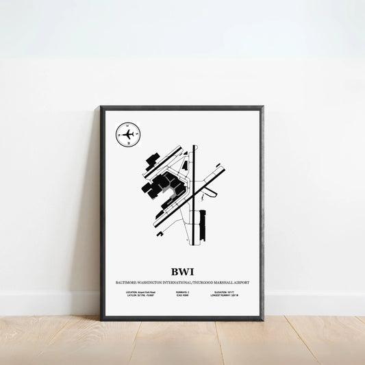 BWI, Baltimore–Washington International Airport – Airport Design Map, Aviation Poster