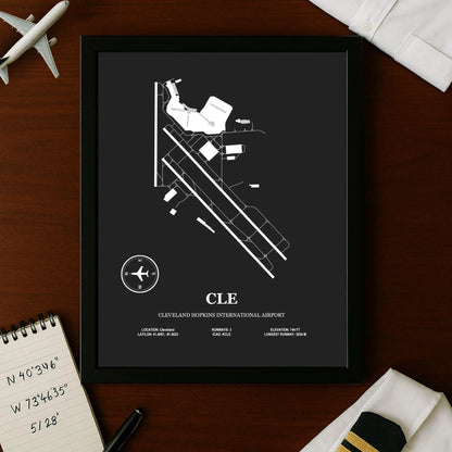 CLE, Cleveland Hopkins International Airport – Airport Design Map, Aviation Poster