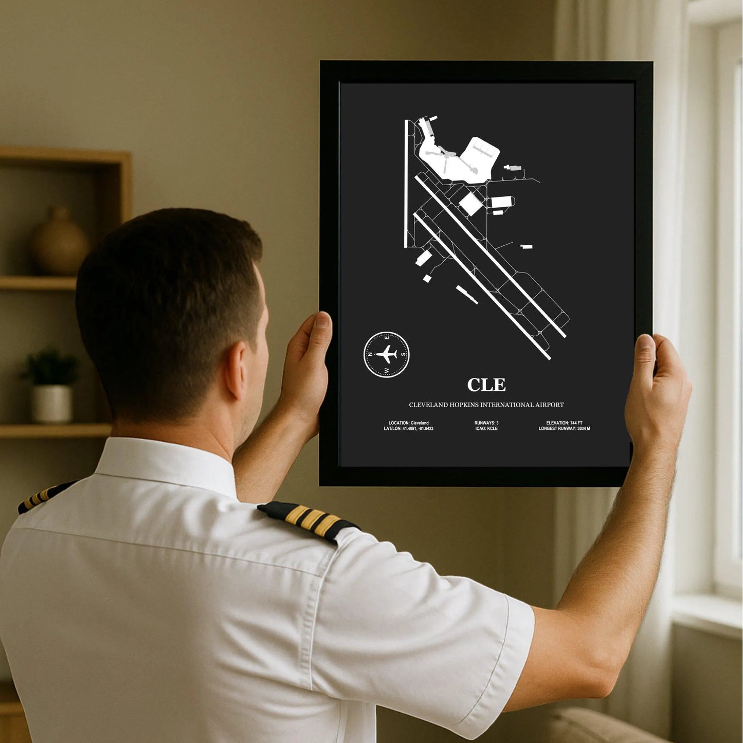 CLE, Cleveland Hopkins International Airport – Airport Design Map, Aviation Poster