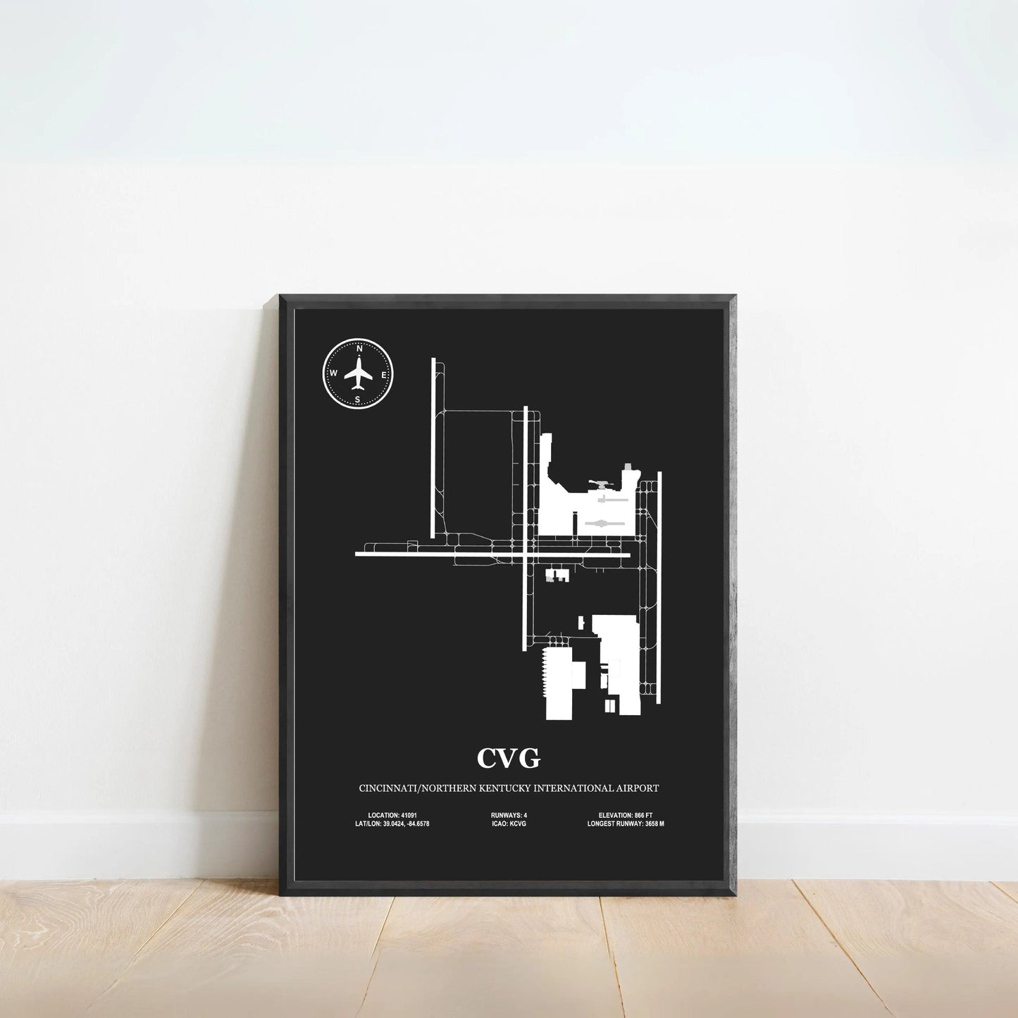 CVG, Cincinnati/Northern Kentucky International Airport – Airport Design Map, Aviation Poster