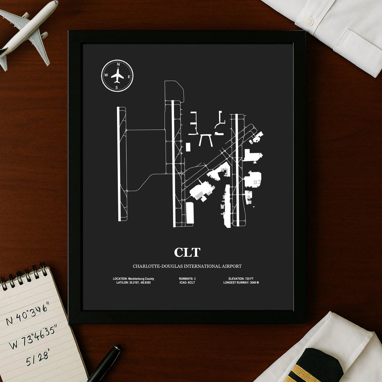 CLT, Charlotte–Douglas International Airport – Airport Design Map, Aviation Poster
