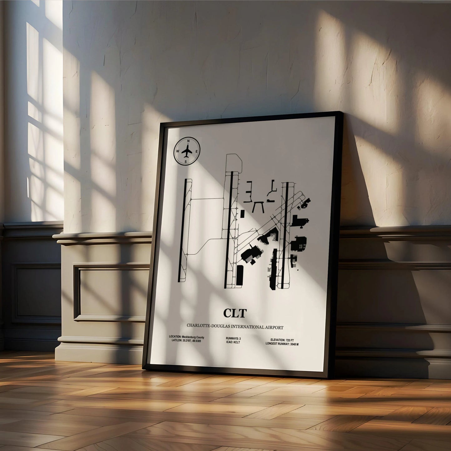 CLT, Charlotte–Douglas International Airport – Airport Design Map, Aviation Poster