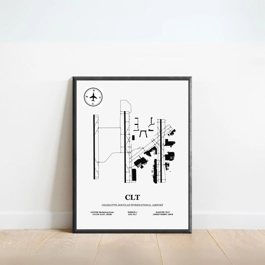 CLT, Charlotte–Douglas International Airport – Airport Design Map, Aviation Poster