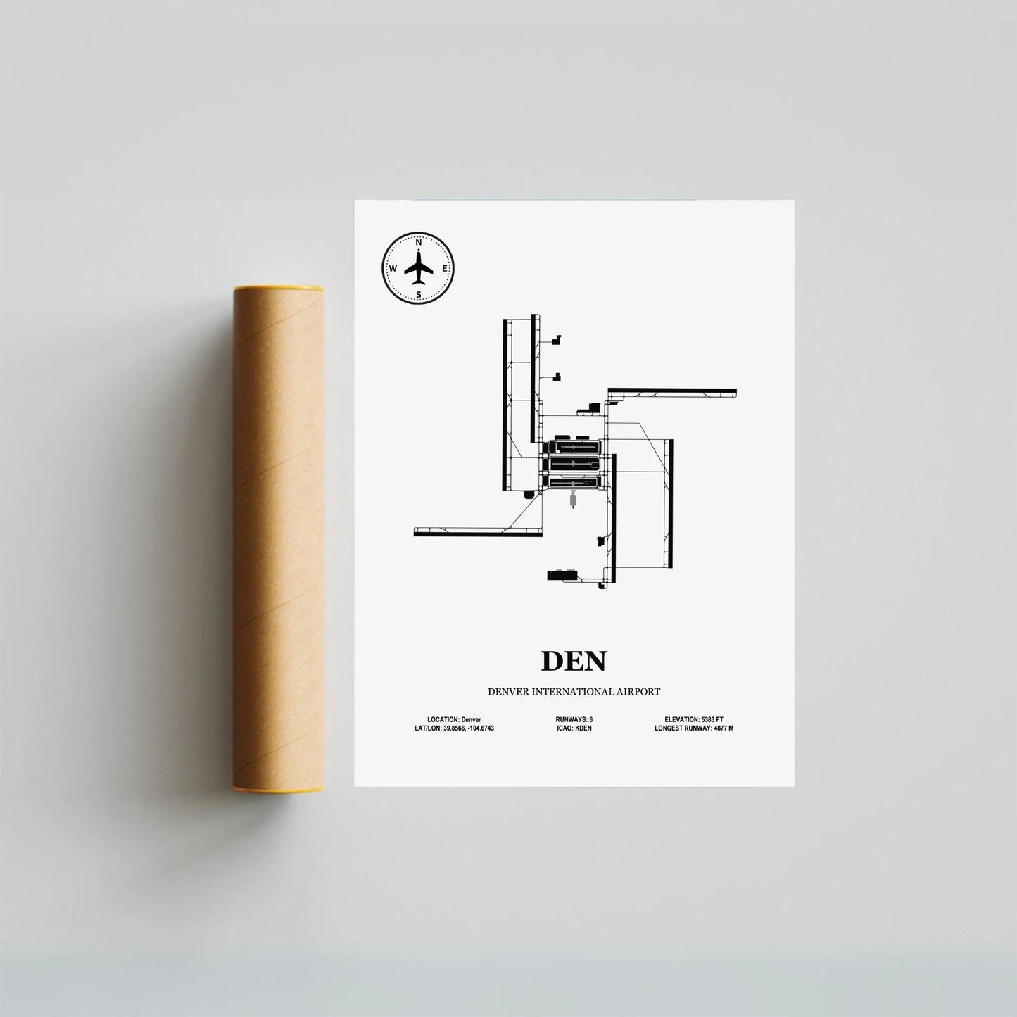 DEN, Denver International Airport – Airport Design Map, Aviation Poster