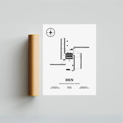 DEN, Denver International Airport – Airport Design Map, Aviation Poster