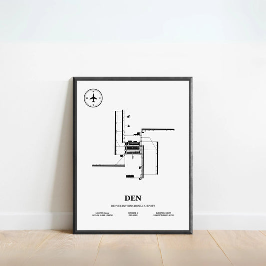 DEN, Denver International Airport – Airport Design Map, Aviation Poster